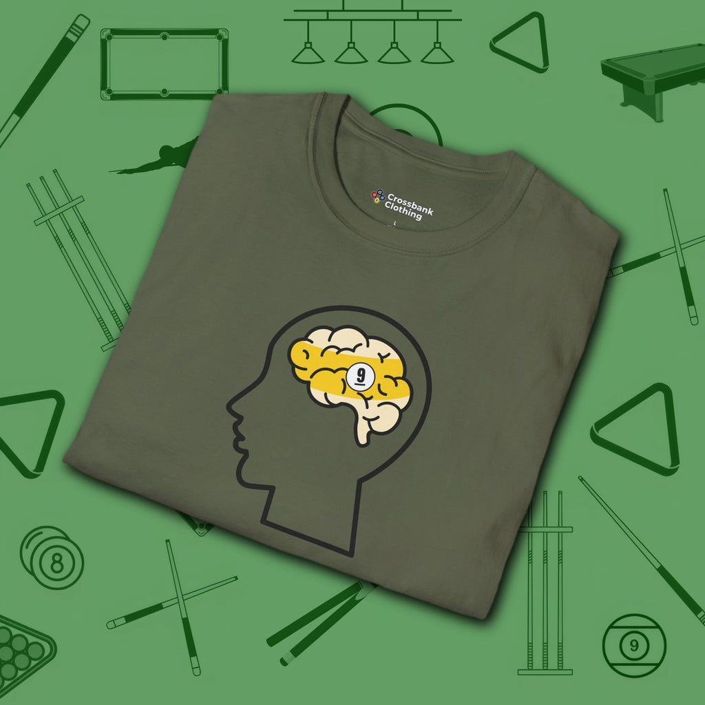 Rack Obsessed T-Shirt, in Military Green color, billiards shirt, folded view