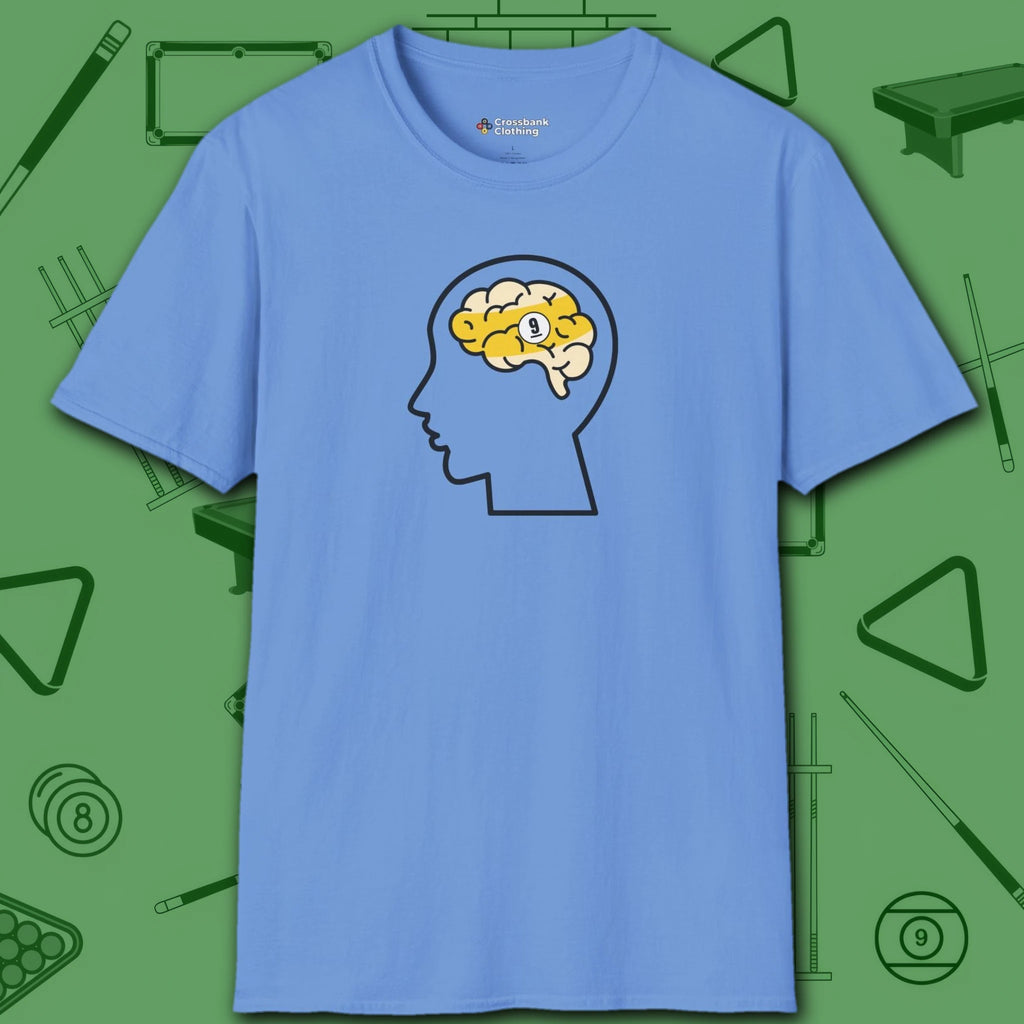 Rack Obsessed T-Shirt, in Carolina Blue color, billiards shirt, front view