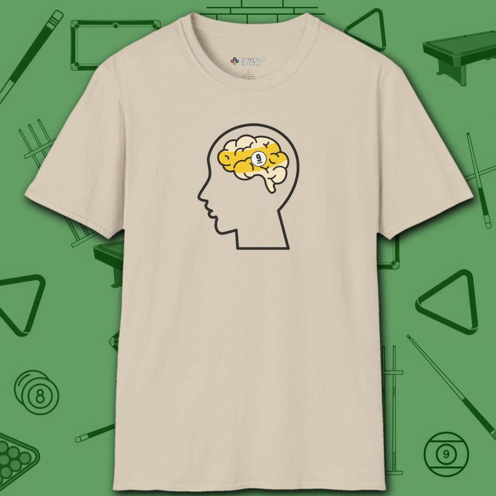 Rack Obsessed T-Shirt, in Sand color, billiards shirt, front view