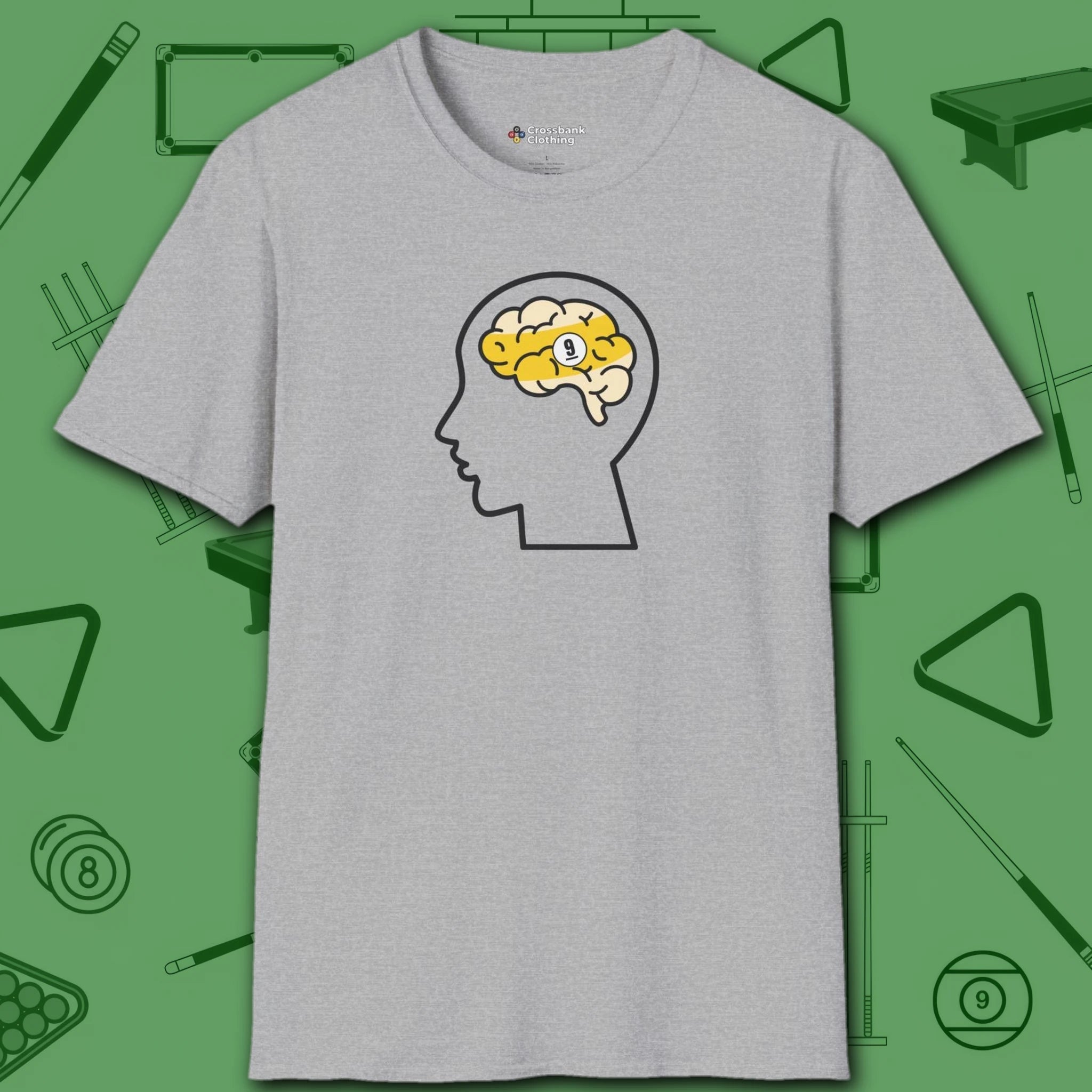 Rack Obsessed T-Shirt, in Sport Grey color, billiards shirt, front view