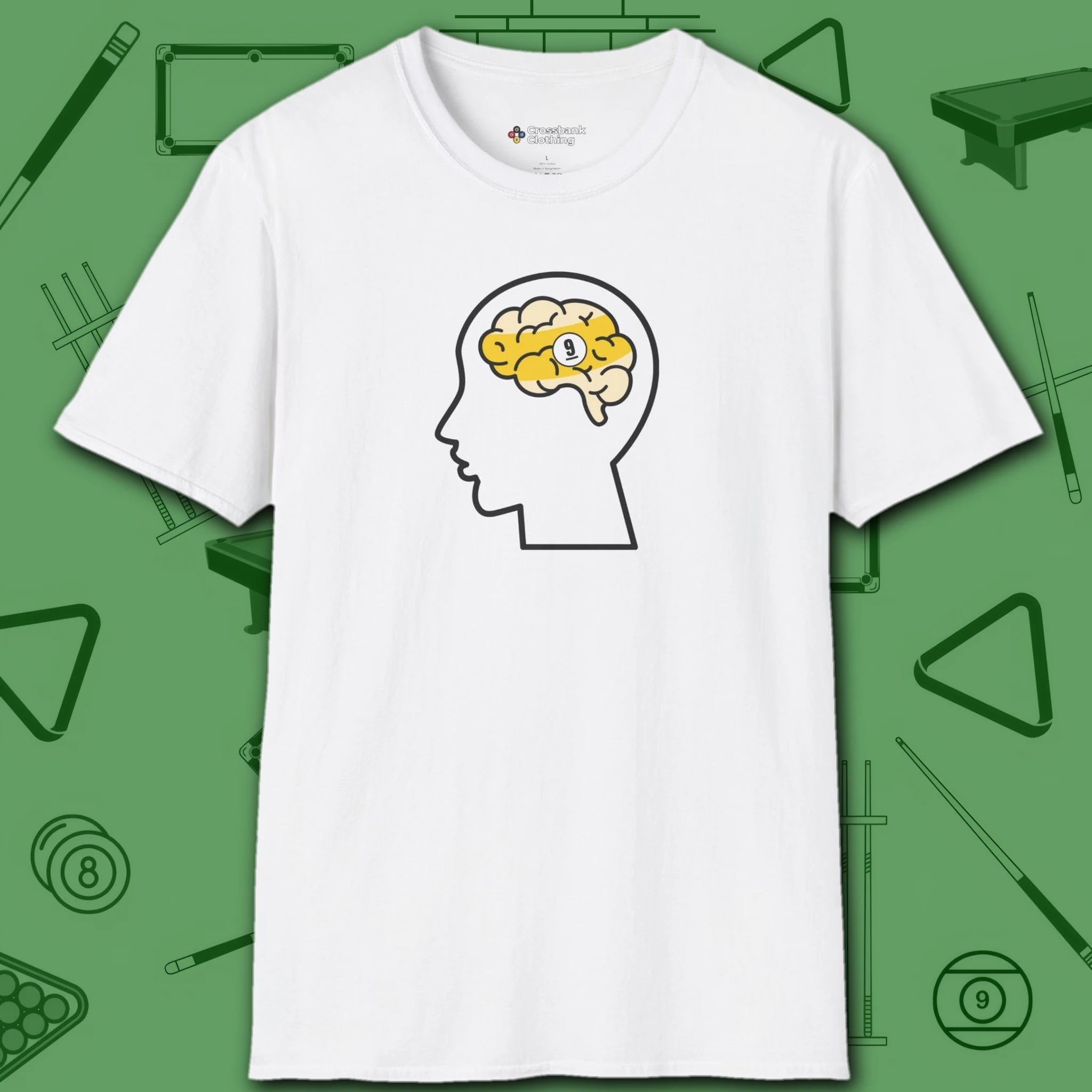 Rack Obsessed T-Shirt, in White color, billiards shirt, front view