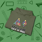 Racked and Ready Let's Go Hoodie, in Military Green color, billiards hoodie, folded view