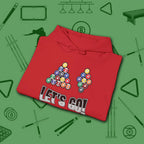 Racked and Ready Let's Go Hoodie, in Red color, billiards hoodie, folded view
