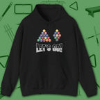 Racked and Ready Let's Go Hoodie, in Black color, billiards hoodie, front view