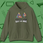 Racked and Ready Let's Go Hoodie, in Military Green color, billiards hoodie, front view