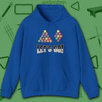 Racked and Ready Let's Go Hoodie, in Royal color, billiards hoodie, front view