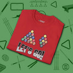 Racked and Ready Let's Go T-Shirt, in Red color, billiards shirt, folded view