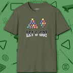 Racked and Ready Let's Go T-Shirt, in Military Green color, billiards shirt, front view