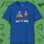Racked and Ready Let's Go T-Shirt, in Royal color, billiards shirt, front view