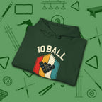 Retro Vibes Hoodie, in Forest Green color, billiards shirt, folded view
