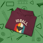 Retro Vibes Hoodie, in Maroon color, billiards shirt, folded view