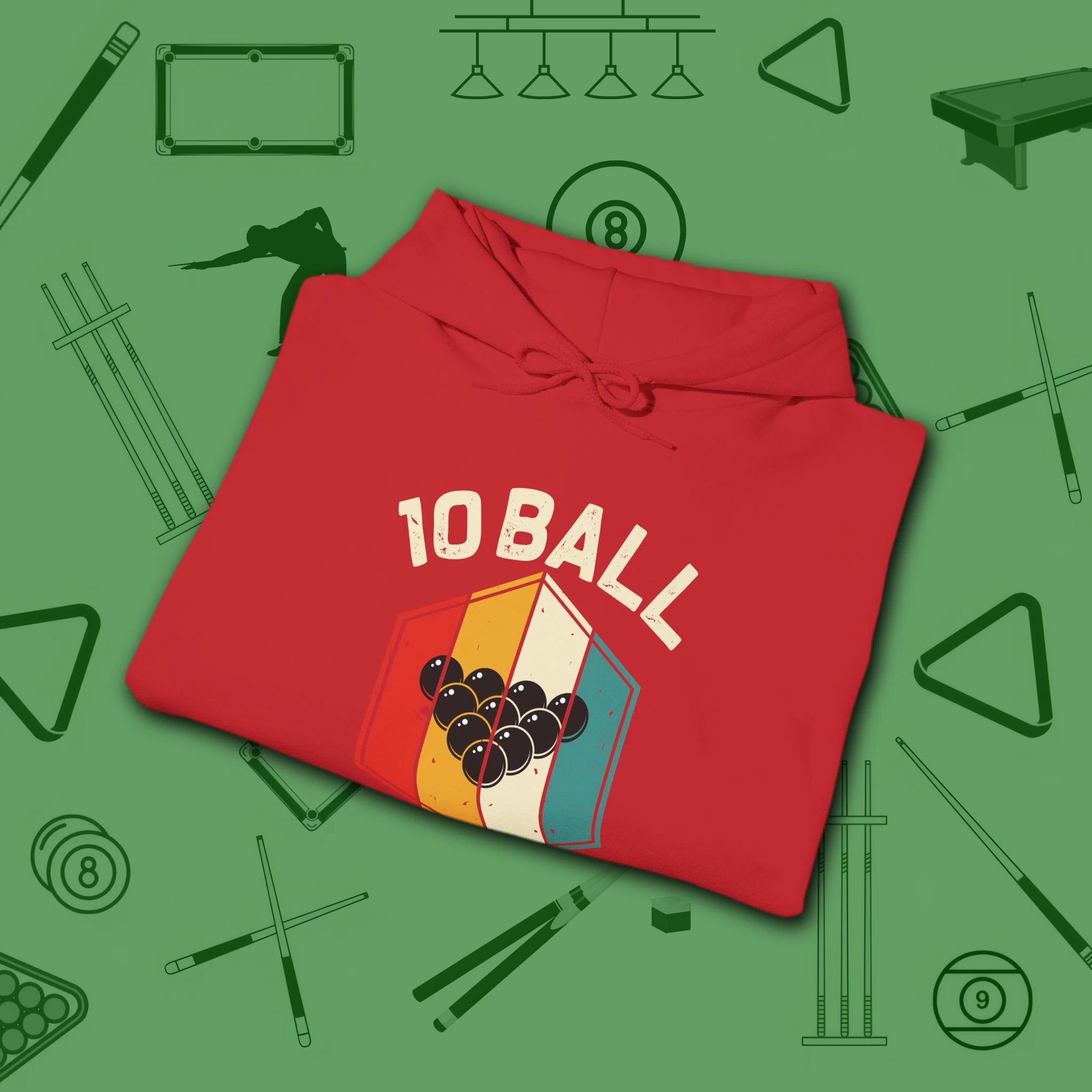 Retro Vibes Hoodie, in Red color, billiards shirt, folded view