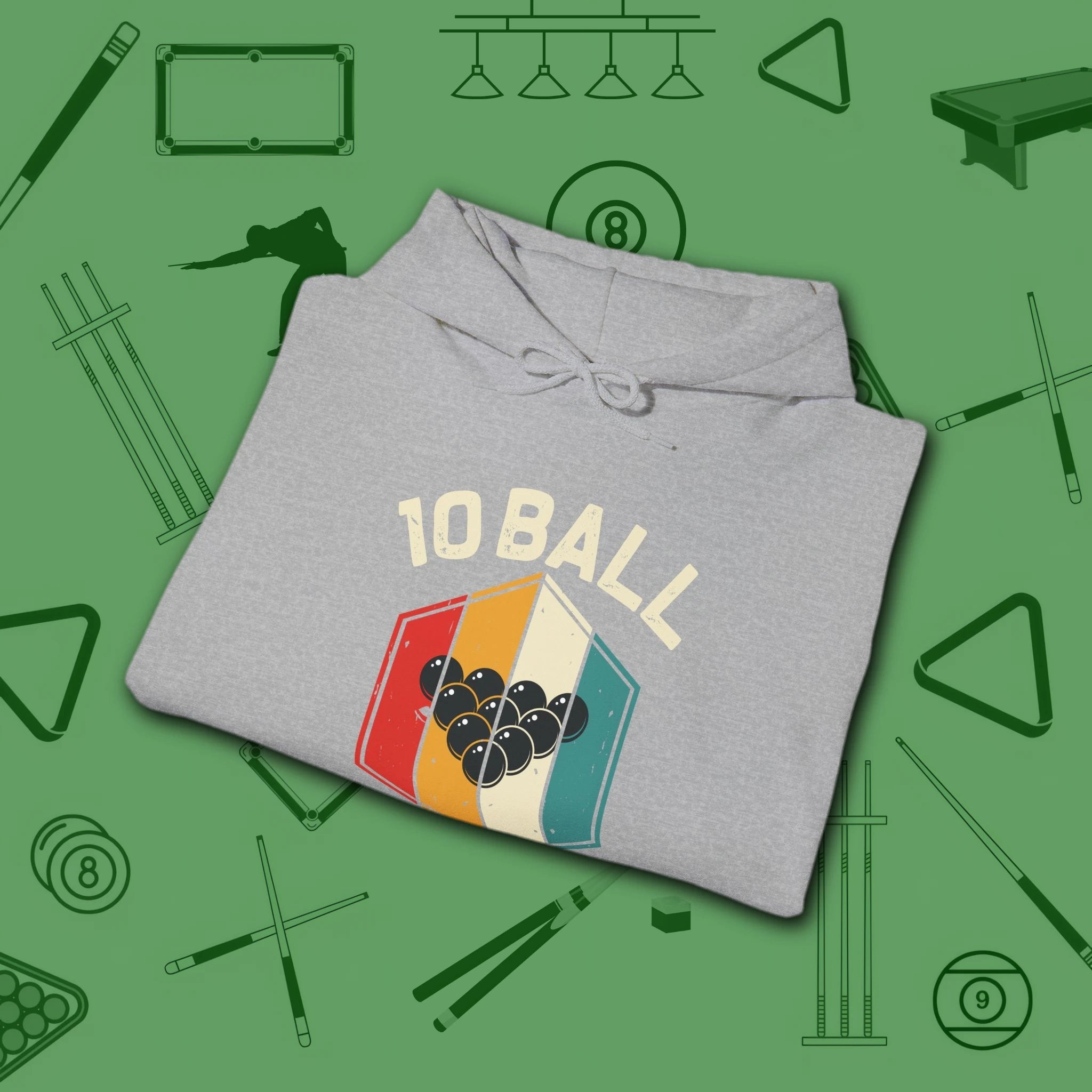 Retro Vibes Hoodie, in Sport Grey color, billiards shirt, folded view