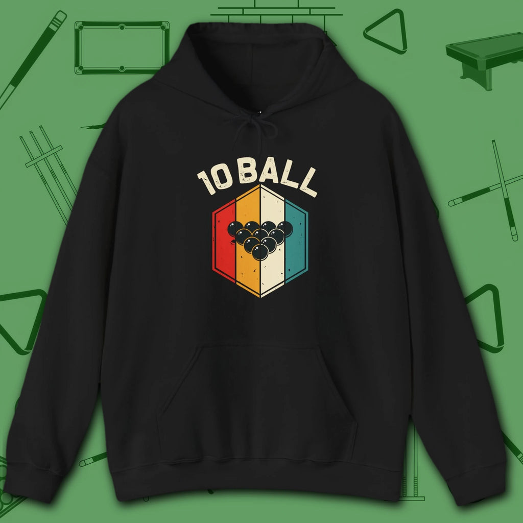 Retro Vibes Hoodie, in Black color, billiards shirt, front view