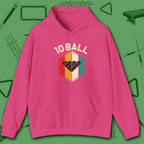 Retro Vibes Hoodie, in Heliconia color, billiards shirt, front view