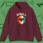 Retro Vibes Hoodie, in Maroon color, billiards shirt, front view