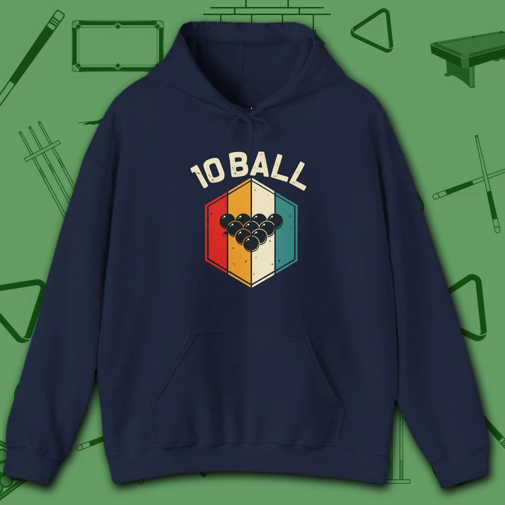 Retro Vibes Hoodie, in Navy color, billiards shirt, front view