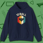 Retro Vibes Hoodie, in Navy color, billiards shirt, front view