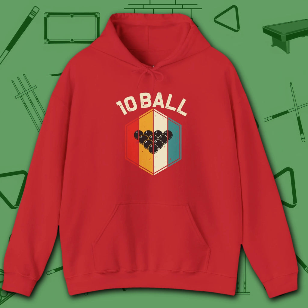 Retro Vibes Hoodie, in Red color, billiards shirt, front view
