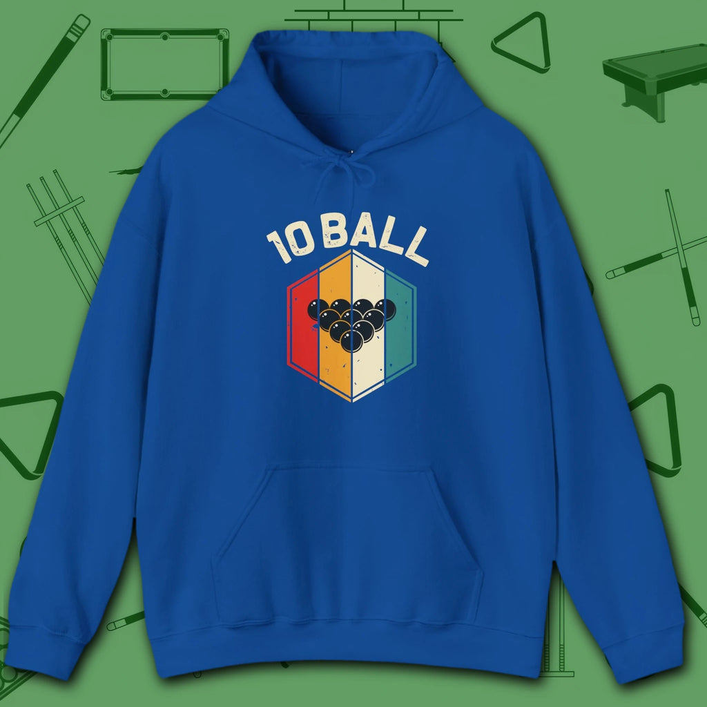 Retro Vibes Hoodie, in Royal color, billiards shirt, front view
