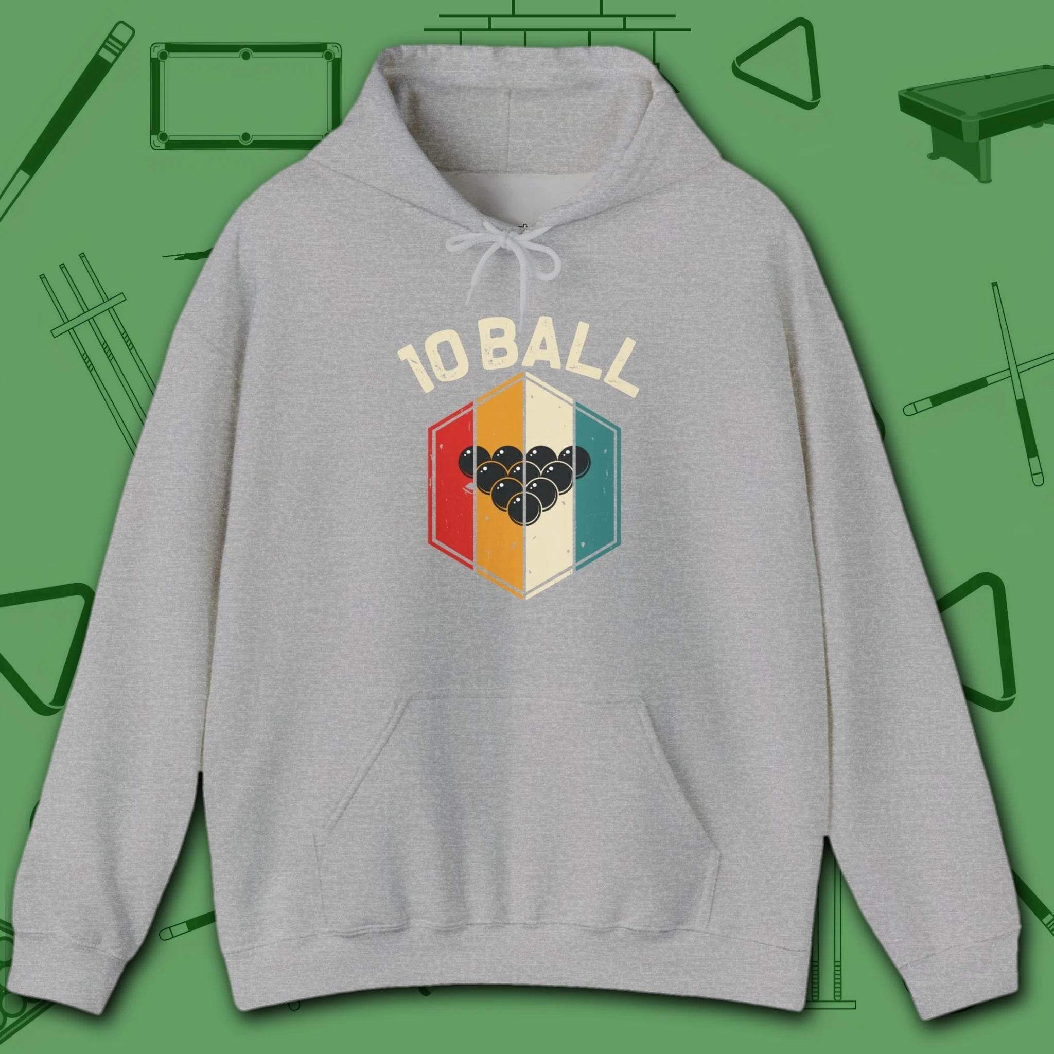 Retro Vibes Hoodie, in Sport Grey color, billiards shirt, front view