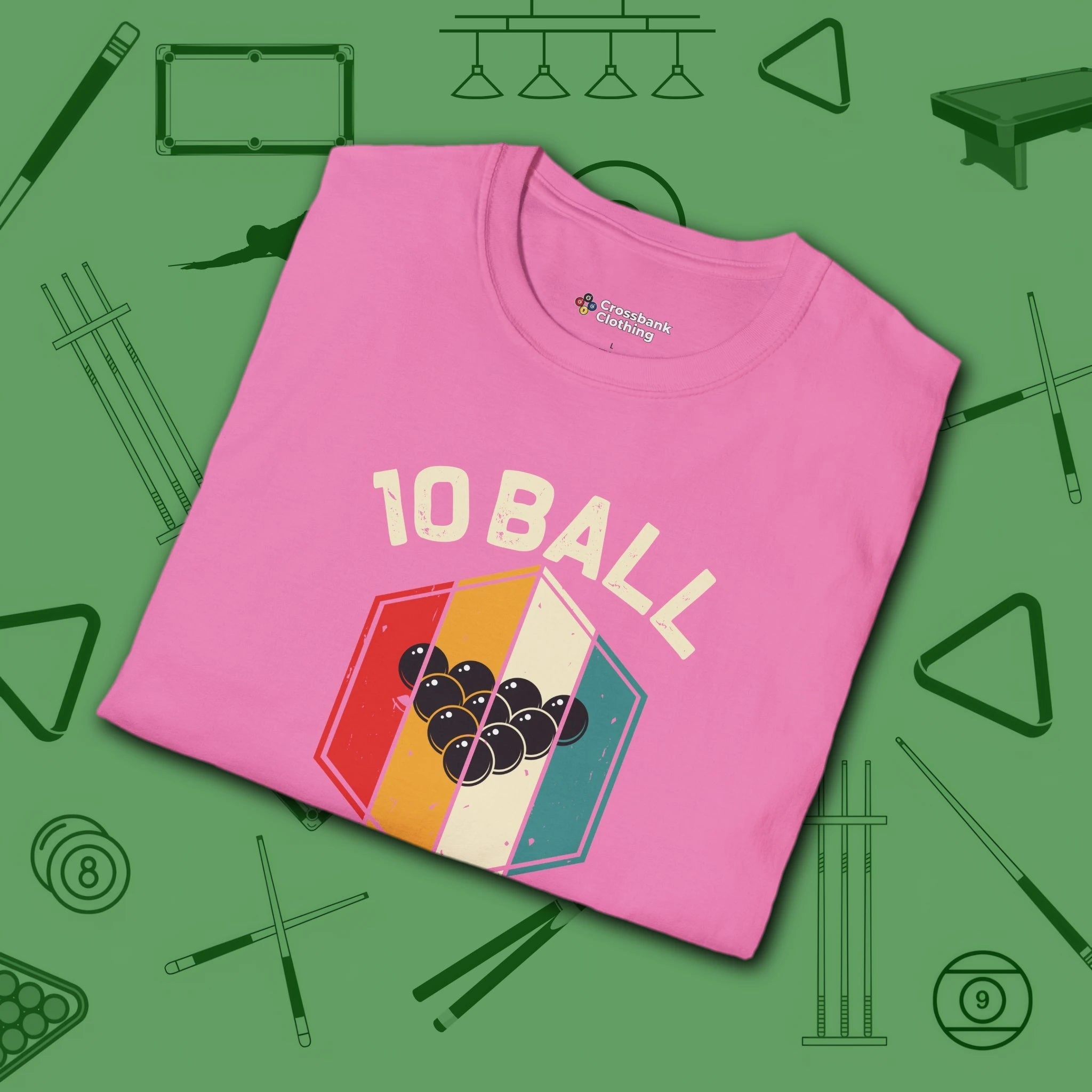 Retro Vibes T-Shirt, in Azalea color, billiards shirt, folded view