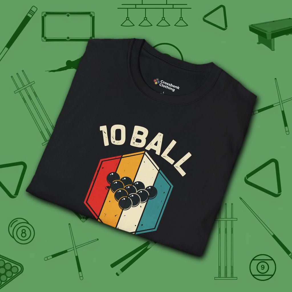 Retro Vibes T-Shirt, in Black color, billiards shirt, folded view