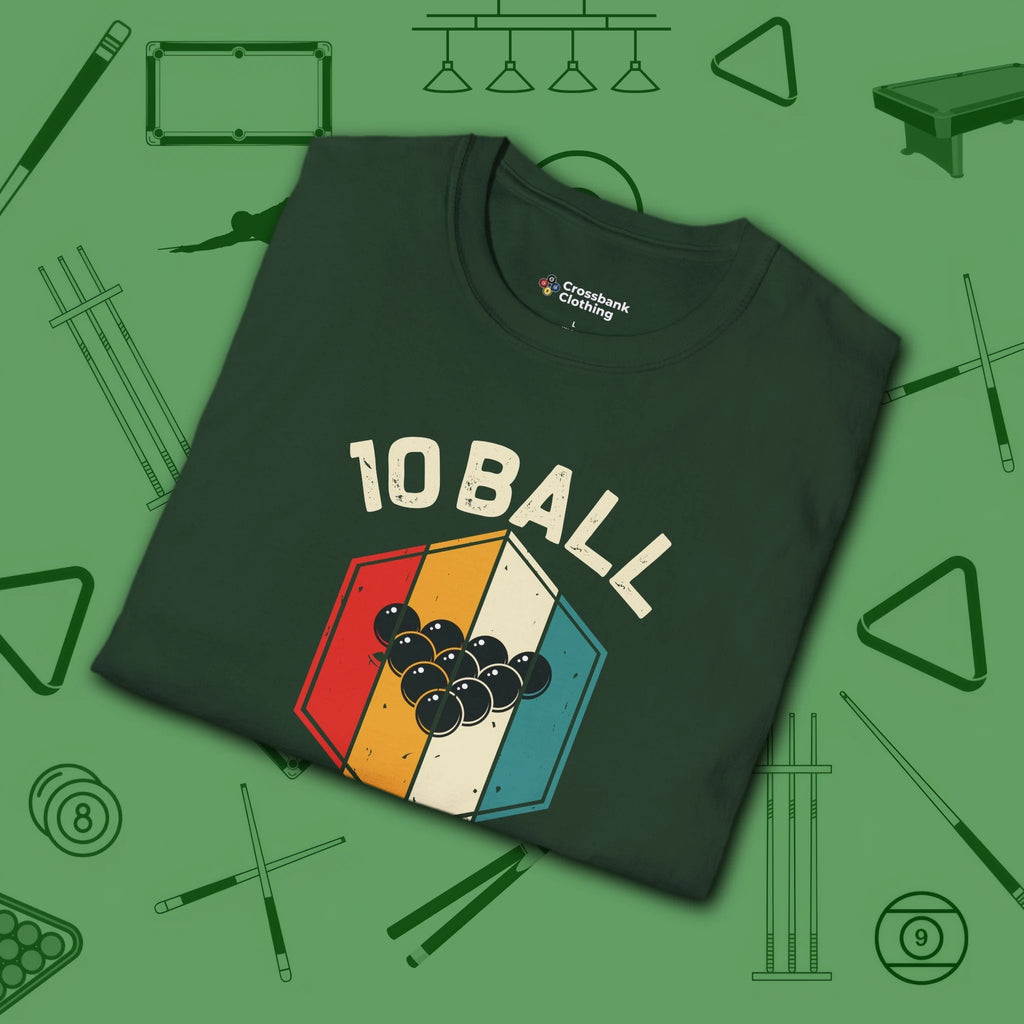 Retro Vibes T-Shirt, in Forest Green color, billiards shirt, folded view