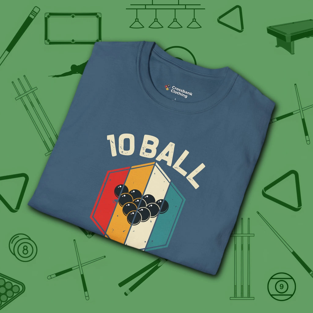 Retro Vibes T-Shirt, in Indigo Blue color, billiards shirt, folded view