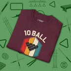 Retro Vibes T-Shirt, in Maroon color, billiards shirt, folded view