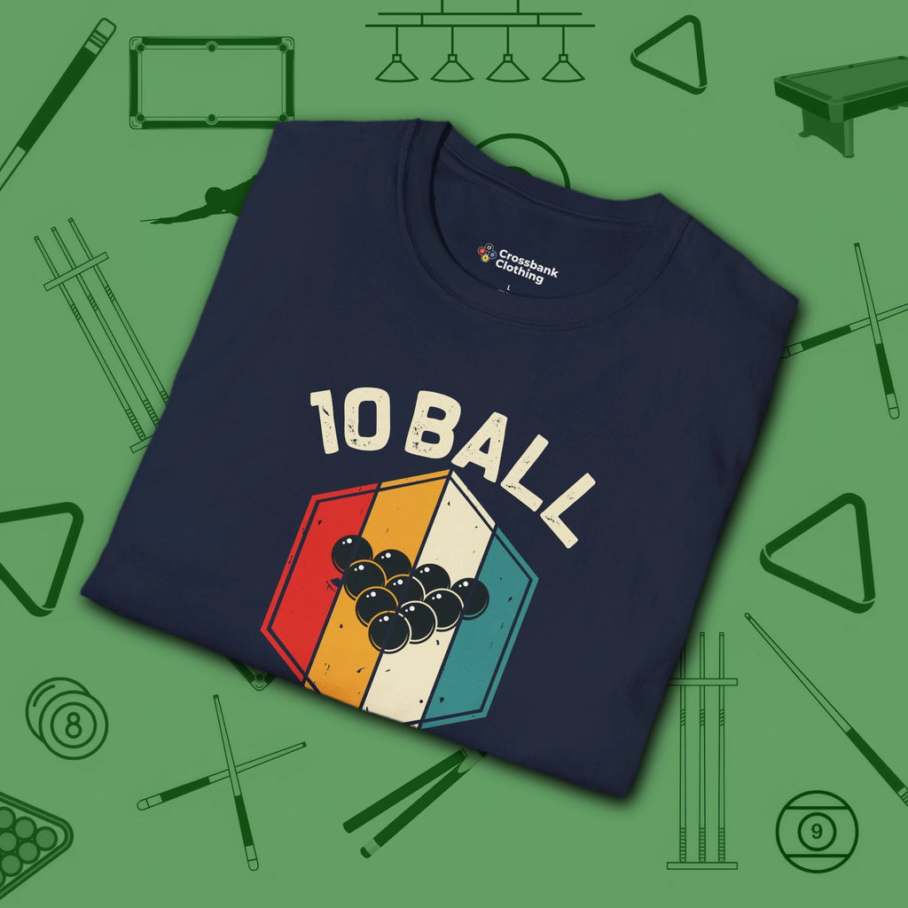 Retro Vibes T-Shirt, in Navy color, billiards shirt, folded view