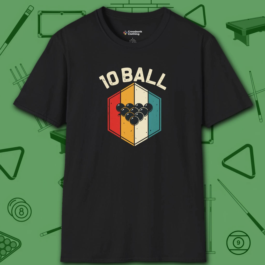 Retro Vibes T-Shirt, in Black color, billiards shirt, front view