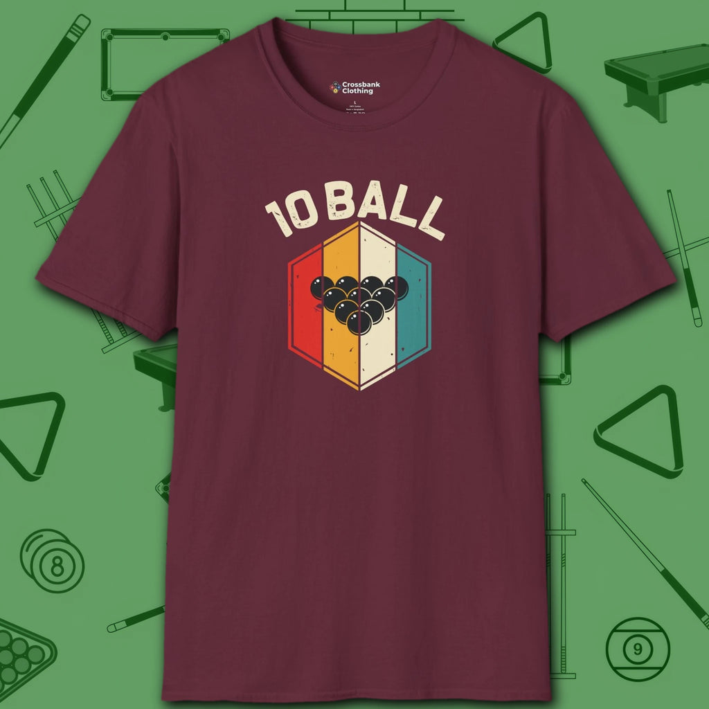 Retro Vibes T-Shirt, in Maroon color, billiards shirt, front view