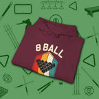 Retro Vibes Hoodie, in Maroon color, billiards shirt, folded view