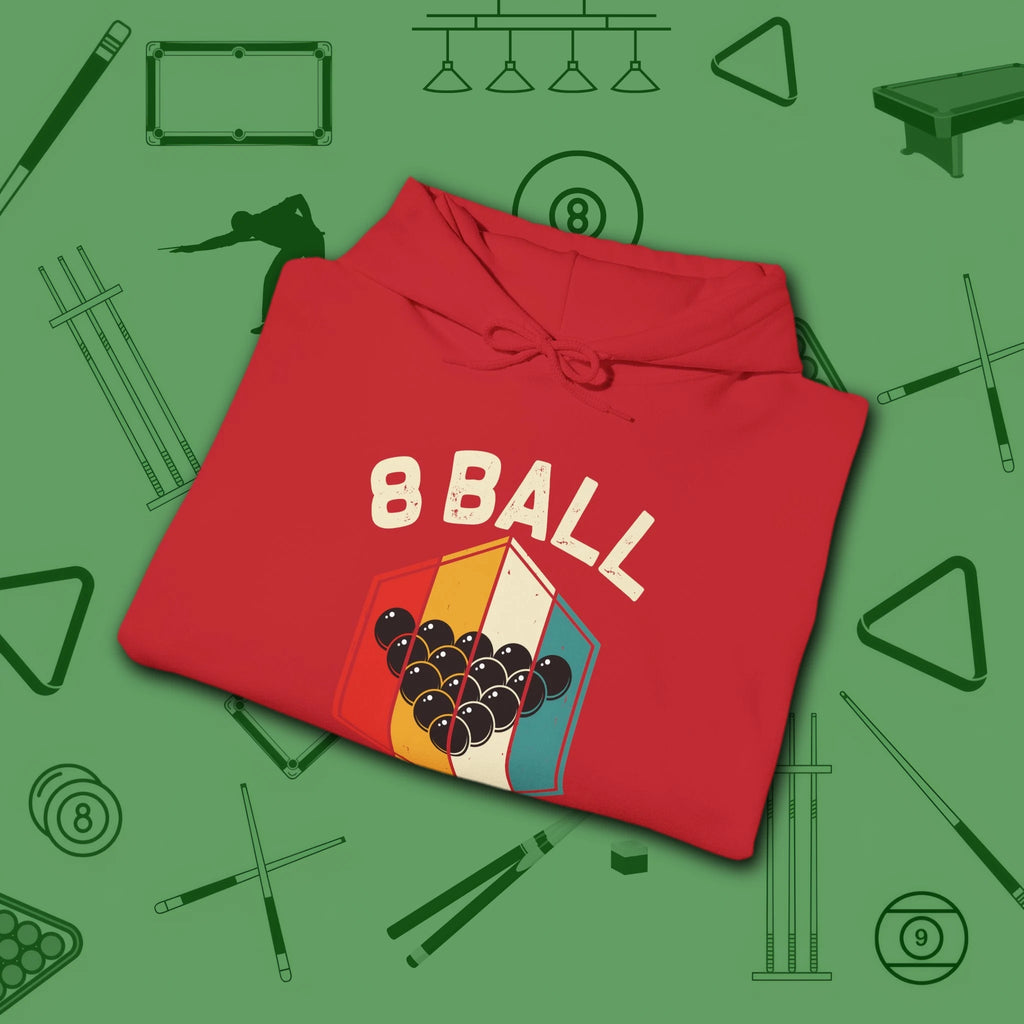 Retro Vibes Hoodie, in Red color, billiards shirt, folded view