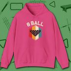 Retro Vibes Hoodie, in Heliconia color, billiards shirt, front view