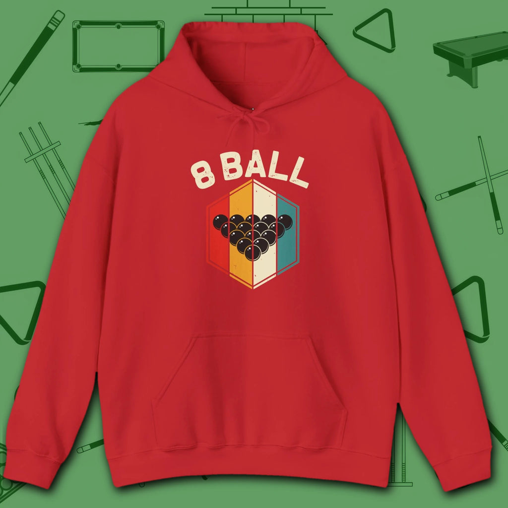Retro Vibes Hoodie, in Red color, billiards shirt, front view