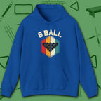 Retro Vibes Hoodie, in Royal color, billiards shirt, front view