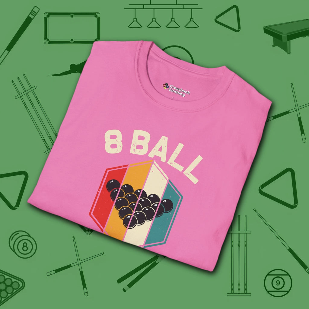 Retro Vibes T-Shirt, in Azalea color, billiards shirt, folded view
