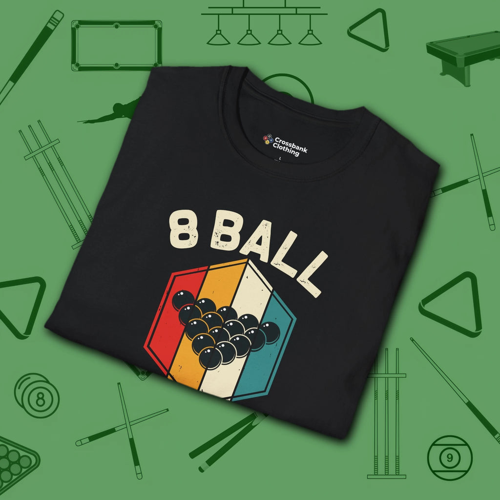 Retro Vibes T-Shirt, in Black color, billiards shirt, folded view