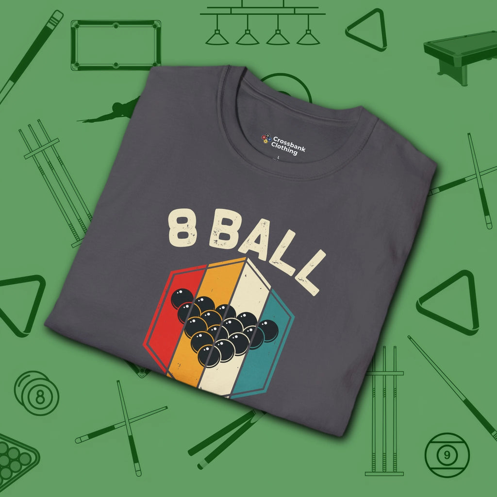 Retro Vibes T-Shirt, in Charcoal color, billiards shirt, folded view