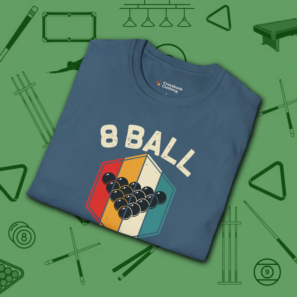 Retro Vibes T-Shirt, in Indigo Blue color, billiards shirt, folded view