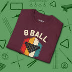 Retro Vibes T-Shirt, in Maroon color, billiards shirt, folded view