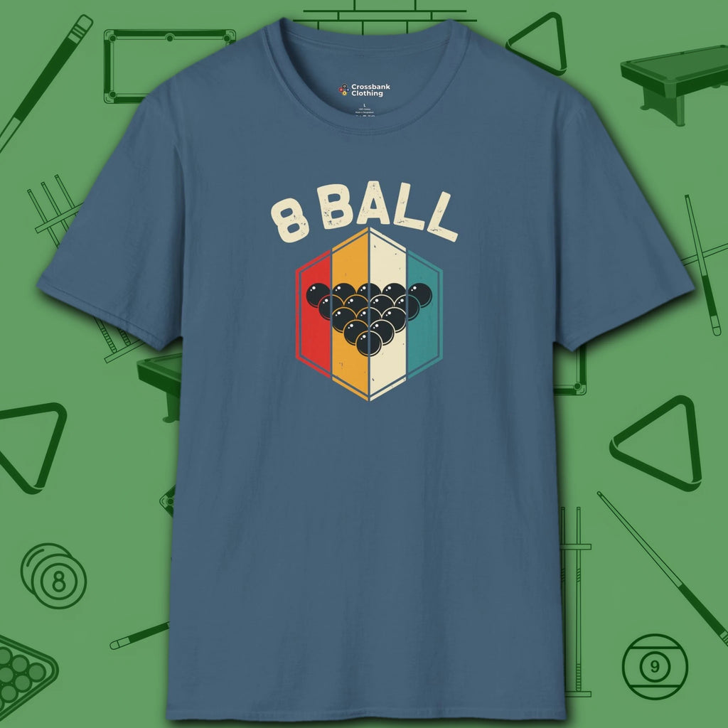 Retro Vibes T-Shirt, in Indigo Blue color, billiards shirt, front view