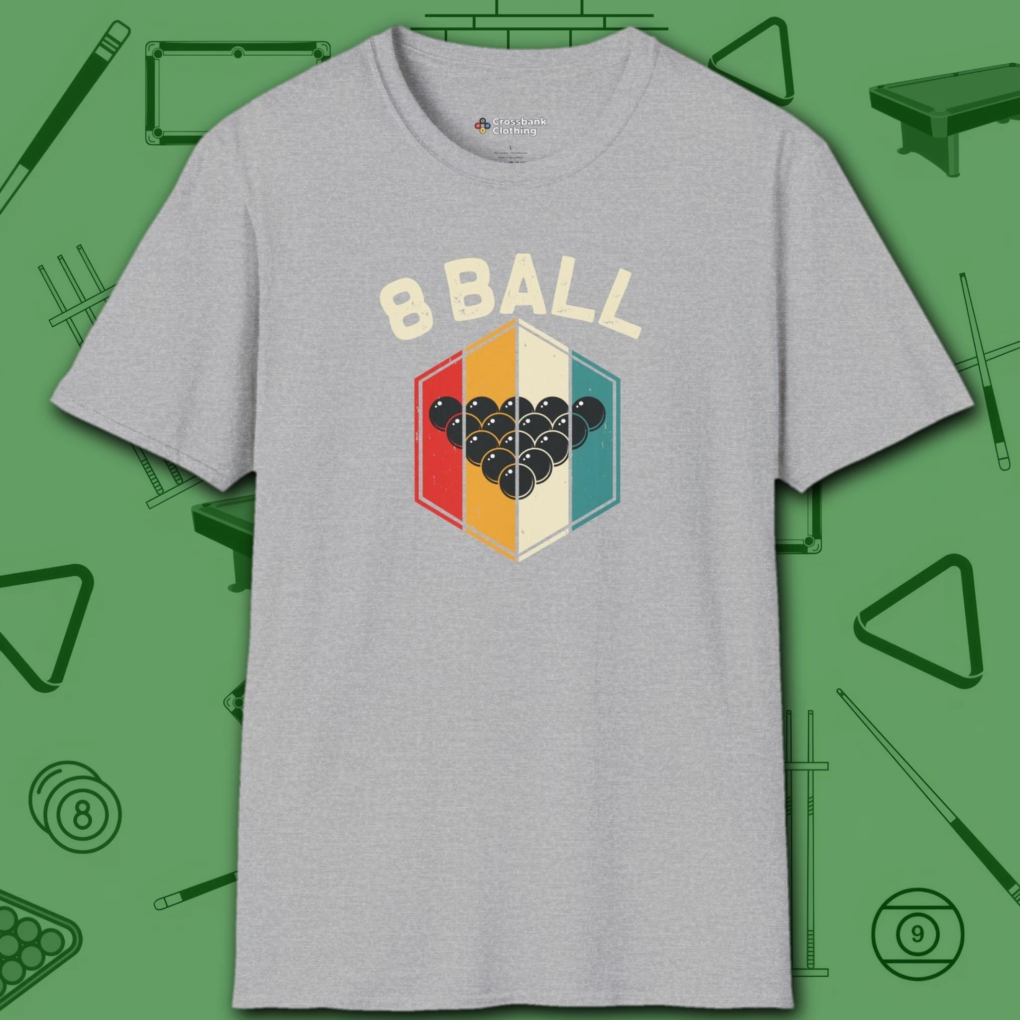 Retro Vibes T-Shirt, in Sport Grey color, billiards shirt, front view