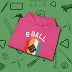 Retro Vibes Hoodie, in Heliconia color, billiards shirt, folded view