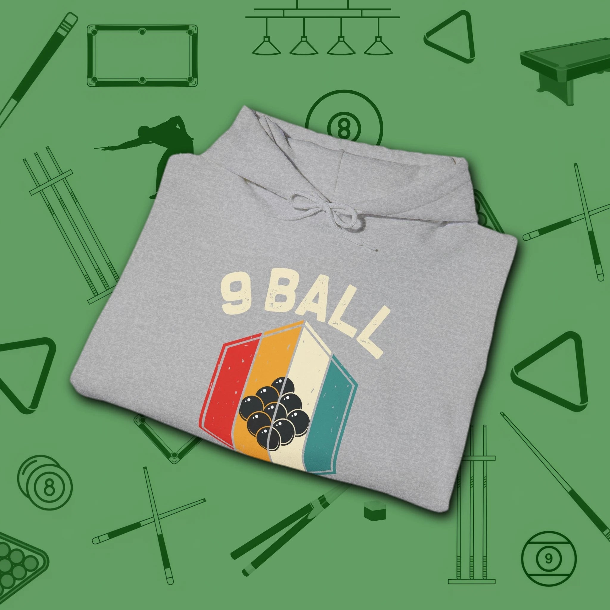 Retro Vibes Hoodie, in Sport Grey color, billiards shirt, folded view