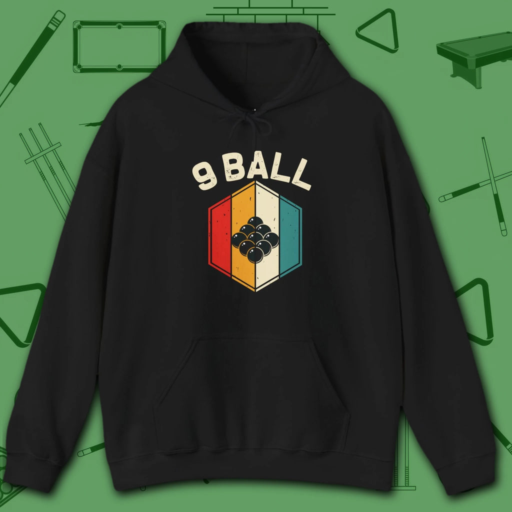 Retro Vibes Hoodie, in Black color, billiards shirt, front view