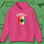 Retro Vibes Hoodie, in Heliconia color, billiards shirt, front view