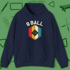 Retro Vibes Hoodie, in Navy color, billiards shirt, front view